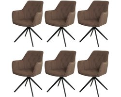 Set van 6 eetkamerstoelen MCW-L80, keukenstoel Gestoffeerde stoel Stoel met armleuningen, draaibaar, metaal Stof/textiel ~ bruin