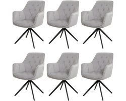 Set van 6 eetkamerstoelen MCW-L80, keukenstoel Gestoffeerde stoel Stoel met armleuningen, draaibaar, metaal Stof/textiel ~ lichtgrijs