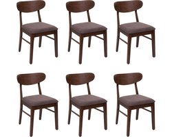 Set van 6 eetkamerstoelen MCW-M59, keukenstoel Stoel, stof/textiel massief hout ~ donker frame, taupe