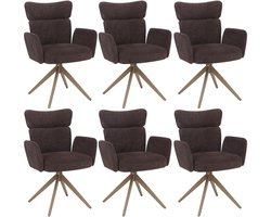 Set van 6 eetkamerstoelen MCW-N11, draaibare stoel met automatische terugkeerfunctie, bouclé-stof 350 g/m² ~ donkerbruin, poten met houtlook