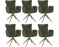 Set van 6 eetkamerstoelen MCW-N11, draaibare stoel met automatische terugkeerfunctie, bouclé-stof 350 g/m² ~ groen, poten in houtlook