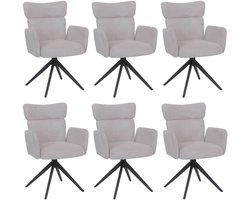 Set van 6 eetkamerstoelen MCW-N11, stoel, draaibaar, auto-return, bouclé-stof 350 g/m², Oeko-Tex ~ lichtgrijs, poten donkergrijs
