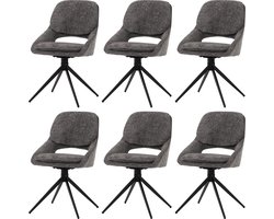 Set van 6 eetkamerstoelen MCW-N73, keukenstoel, draaibaar met automatische terugvering, stof/textiel chenille (490g/m²) Oeko-Tex ~ donkergrijs