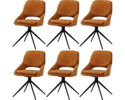 Set van 6 eetkamerstoelen MCW-N73, keukenstoel, draaibaar met automatische terugvering, stof/textiel chenille (490g/m²) Oeko-Tex ~ okergeel
