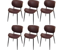 Set van 6 eetkamerstoelen MCW-O45, stoel, gebogen hout kunstleer 280 g/m² Öko-Tex MVG ~ naturel, vintage bruin