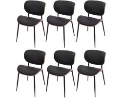 Set van 6 eetkamerstoelen MCW-O45, stoel, gebogen hout kunstleer 280g/m² Oeko-Tex MVG ~ naturel, zwart