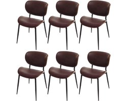 Set van 6 eetkamerstoelen MCW-O45, stoel, gebogen hout kunstleer 280g/m² Oeko-Tex MVG ~ walnoot look, vintage bruin