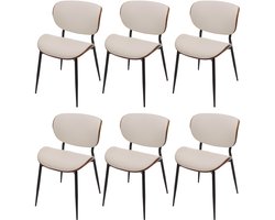 Set van 6 eetkamerstoelen MCW-O45, stoel, gebogen hout kunstleer 280g/m² Oeko-Tex MVG ~ walnoot look, wit
