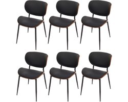 Set van 6 eetkamerstoelen MCW-O45, stoel, gebogen hout kunstleer 280g/m² Oeko-Tex MVG ~ walnoot look, zwart