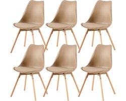 Set van 6 Eetkamerstoelen met Houten Zitting en Rugleuning - Gestoffeerde Keukenstoelen
