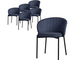 Set van 6 eetkamerstoelen met rugleuning & armleuningen donkerblauw met metalen poten tot 120 kg ML-Design