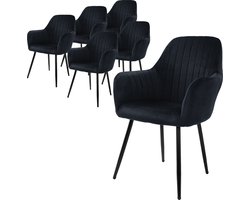 Set van 6 eetkamerstoelen met rugleuning & armleuningen zwart met fluwelen bekleding en metalen poten ML-Design