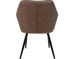 Set van 6 eetkamerstoelen met ruitstoffering van bruin kunstleer met metalen poten en armleuningen incl. montagemateriaal ML-Design