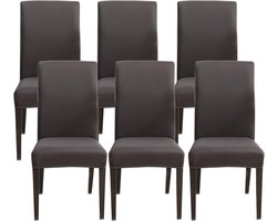 Set van 6 elastische stoelhoezen, universele wasbare eetkamerstoelhoezen, gemakkelijk schoon te maken, geschikt voor het decoreren van de eetruimte van een hotel of restaurant (donkergrijs, set van 6)
