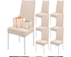 Set van 6 Elastische Stoelhoezen voor Eetkamerstoelen - Moderne en Universale Bescherming (Beige)