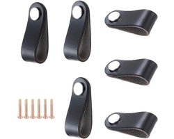 Set van 6 Elegante Leren Kastgrepen voor Slaapkamermeubels (Enkel Gat, Zwart) - Perfect voor Kasten, Dressoirs en Ladefronten