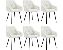 Set van 6 Ergonomische Eetkamerstoelen met Fluwelen Zitting en Metalen Poten - Comfortabele Keukenstoelen
