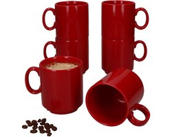 Set van 6 EVENT stapelbare koffiemokken rood porselein 250 ml