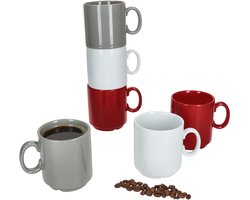 Set van 6 EVENT stapelbare koffiemokken TRIO wit grijs rood porselein 250 ml