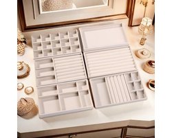 Set van 6 fluwelen sieradenschalen, stapelbare organisator voor dressoir of lade