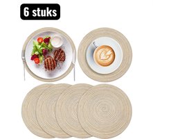 Set van 6 Gevlochten Wasbare Ronde Placemat voor Eettafel en Keuken in Europese Stijl