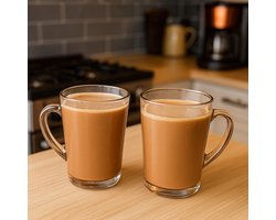 Set van 6 Glazen Koffiemokken – 200 ml – Hittebestendig – Transparant - Theeglas - Theekopjes - Oor/Handvat