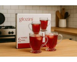 Set van 6 Glazen Mokjes – 310 ml – Hittebestendig – Transparant – Thee- en Koffiekopjes met Oor – Luxe Design