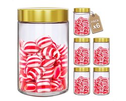 Set van 6 Glazen Voorraadpotten 0,5 L (13x8,5 cm). Luchtdichte Glazen Potten. Mason Potten met Metalen Deksel. Elegant Ontwerp in Intens Goud.