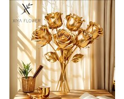 Set van 6 Gouden Rozen – Luxe Kunstrozen met Goudcoating – Decoratie & Cadeau voor Valentijn, Moederdag en Jubileum