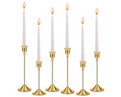 Set van 6 Gouden Staafkaarshouders - Verschillende Hoogtes voor Sfeerverlichting