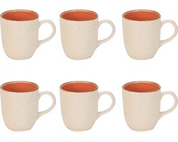 Set van 6 Granite Oranje Bekers – 36 cl Aardewerk Mokken voor Warme & Koude Dranken – Oven-, Magnetron- en Vaatwasserbestendig – Stijlvol Design met Oranje Binnenkant