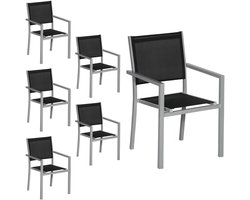 Set van 6 grijze aluminium stoelen - zwart textilene