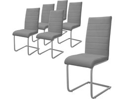 Set van 6 Grijze Ergonomische Eetkamerstoelen met Hoog Rugleuning - Comfortabele Schommelstoel Sledestoelen voor Woonkamer en Keuken