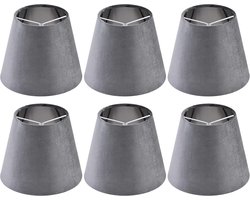 Set van 6 Grijze Fluweel Kleine Lampenkappen - Clip-On voor Kroonluchter, Tafellamp en Hanglamp