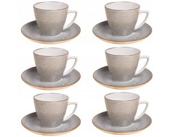 Set van 6 Grijze Porseleinen Kopjes met Schotels (350 ml)