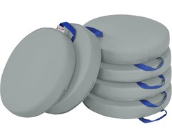 Set van 6 Grijze Ronde Vloerkussens met Handvatten - Comfortabel Schuim voor Kinderen