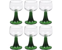 Set van 6 Groene Wijn- of Waterglazen van Glas, Gekalibreerd
