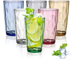 Set van 6 grote drinkglazen van 470 ml, kleurrijke plastic longdrinkglazen voor water, sap en cocktails