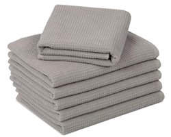 Set van 6 Handdoeken 50 x 70 cm - Duurzame Grijze Terry Doeken met Praktische-hanger - Tijdloos Wafelmotief - Wasbaar tot 95 °C - Katoen - Hotelkwaliteit