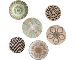 Set van 6 Handgeweven Wanddecoratie Manden van Zeegras en Rotan voor Woonkamer of Slaapkamer