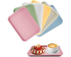 Set van 6 Herbruikbare Kleine Rectangulaire Dienbladen voor Theekopjes, Koffie, Fruit en Snacks (25 x 17.8 cm)