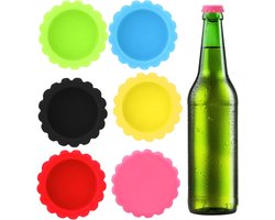 Set van 6 Herbruikbare Siliconen Flessendoppen, Kleurrijke Bierdoppen voor Flessen, Ideaal voor Feesten, Barbecues en Sportevenementen