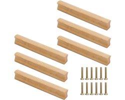 Set van 6 houten meubelhandvatten - Handvat voor kastdeuren, laden en kasten - Inclusief schroeven - 128mm