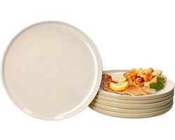 Set van 6 Jasper vanille borden in steengoed - 403589