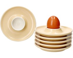 Set van 6 Jasper vanille eierdopjes met steengoed schaaltje - 406924