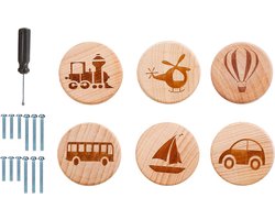 Set van 6 Kastknoppen met Auto en Luchtballonnen voor Kinderkamer, 3.5 cm x 2.8 cm, Inclusief Schroeven, Speels en Kleurrijk Ontwerp