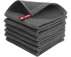 Set van 6 Katoenen Keukendoeken Donkergrijs 30x30 cm met Ophanglus