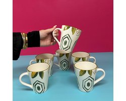 Set van 6 keramieken mokken met modern natuur motief