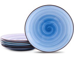Set van 6 keramische dinerborden en serveerplaten - 8 inch - voor voorgerechten en desserts - porselein - gradiënt blauw