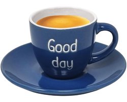 Set van 6 keramische koffiekopjes - blauw - 70 ml